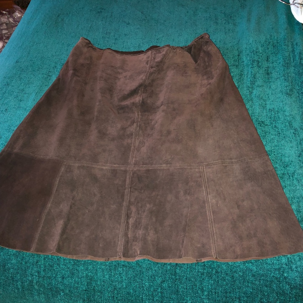 Brown suede leather skirt